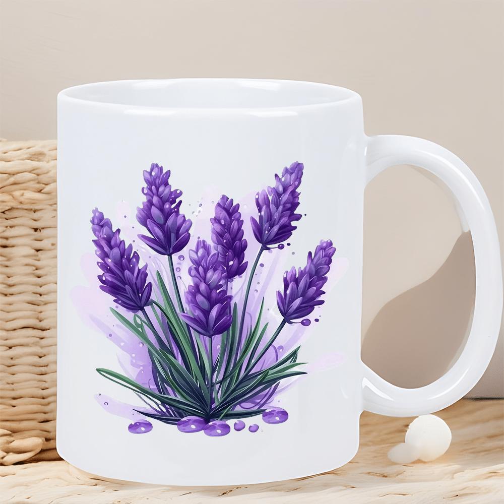 Tailorly White Ceramic 11 oz Mug - Elegant Purple Blossoms Blooming Among Lush Green Foliage Within A Watercolor Lavender