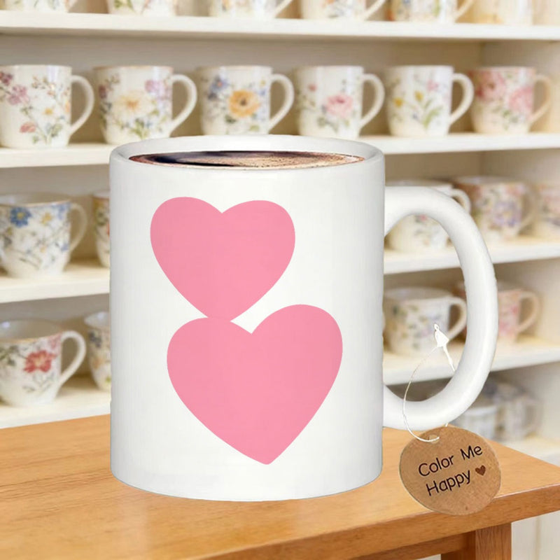 Tailorly White Ceramic 11 oz Mug - Color Me Happy Two Soft Pink Hearts Floating On A Pure White Surface Mug