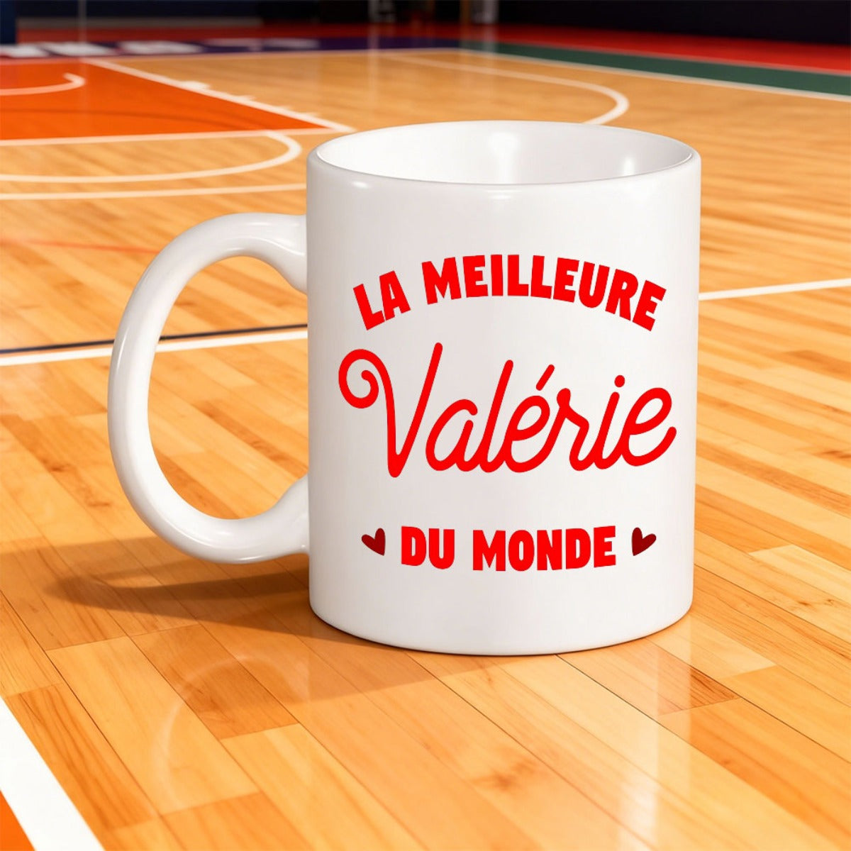 Tailorly White Ceramic 11 oz Mug - Pure White Surface On Polished Wooden Flooring Within Basketball Court Mug
