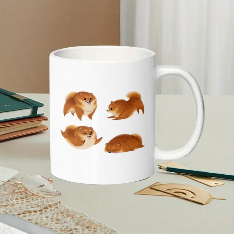 Tailorly White Ceramic 11 oz Mug - Adorable Fluffy Little Dog In Various Cute Playful And Resting Poses Pomeranian