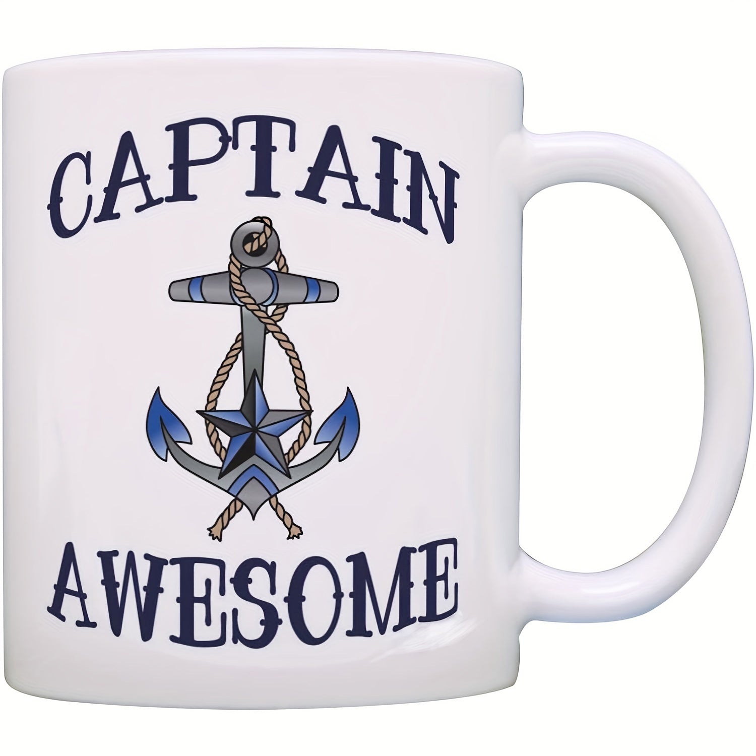 Tailorly White Ceramic 11 oz Mug - Captain Awesome Nautical Maritime Symbol Wrapped In Rope With Central Star Anchor