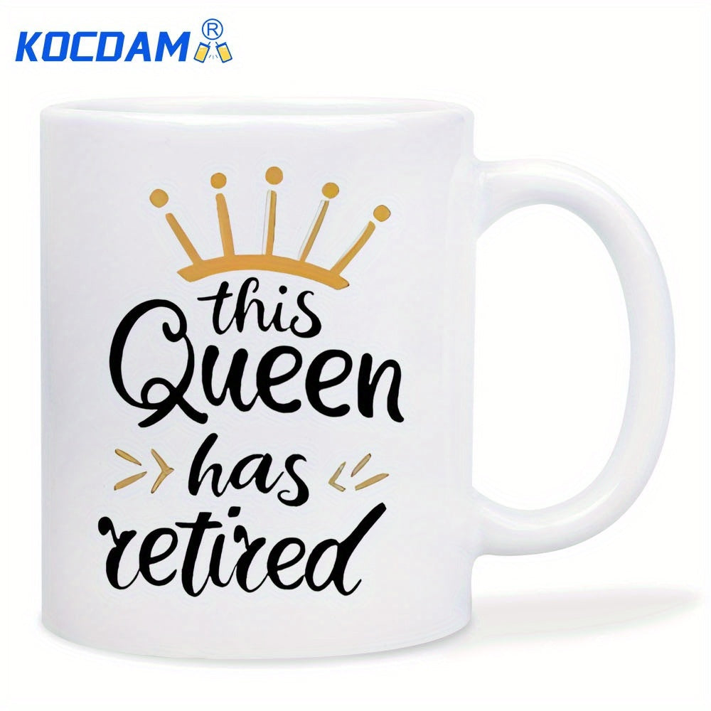 Tailorly White Ceramic 11 oz Mug - This Queen Has Retired Minimalist Golden Five Pointed Royal Ornament Design Crown