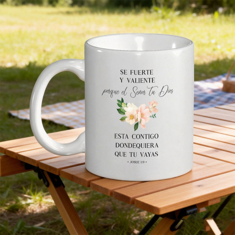 Tailorly White Ceramic 11 oz Mug - Watercolor Peach Roses With Lush Green Leaves On Pure