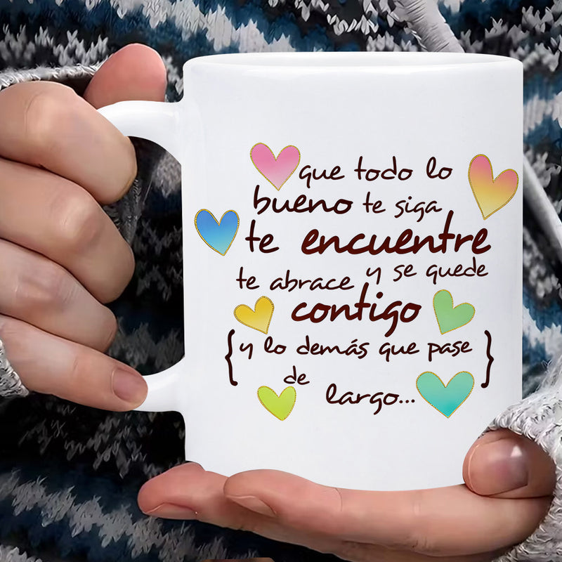 Tailorly White Ceramic 11 oz Mug - Handcrafted Style Colorful Gradient Decorative Shapes Surrounded By Hearts Heart