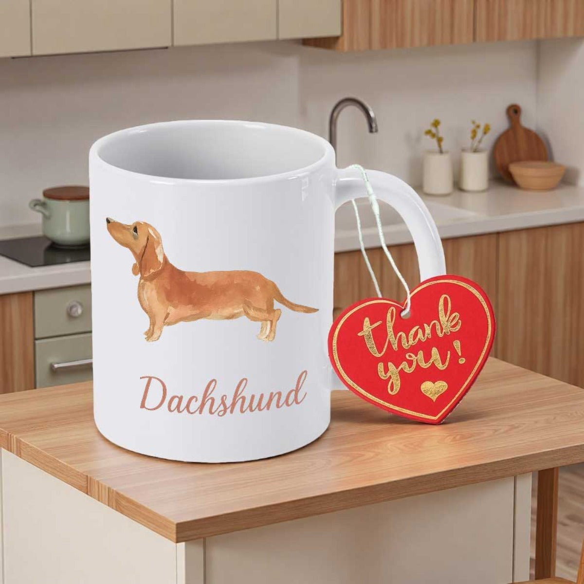 Tailorly White Ceramic 11 oz Mug - Dachshund Realistic Brown Watercolor Breed Standing Gracefully On Plain White Background Dachshund