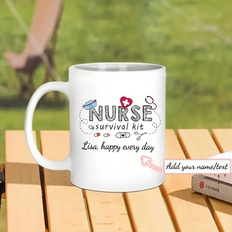 Tailorly White Ceramic 11 oz Mug - Nurse Survival Kit Lisa Happy Every Day Charming Medical Icons Featuring Stethoscope And Red Heart On Ceramic Mug