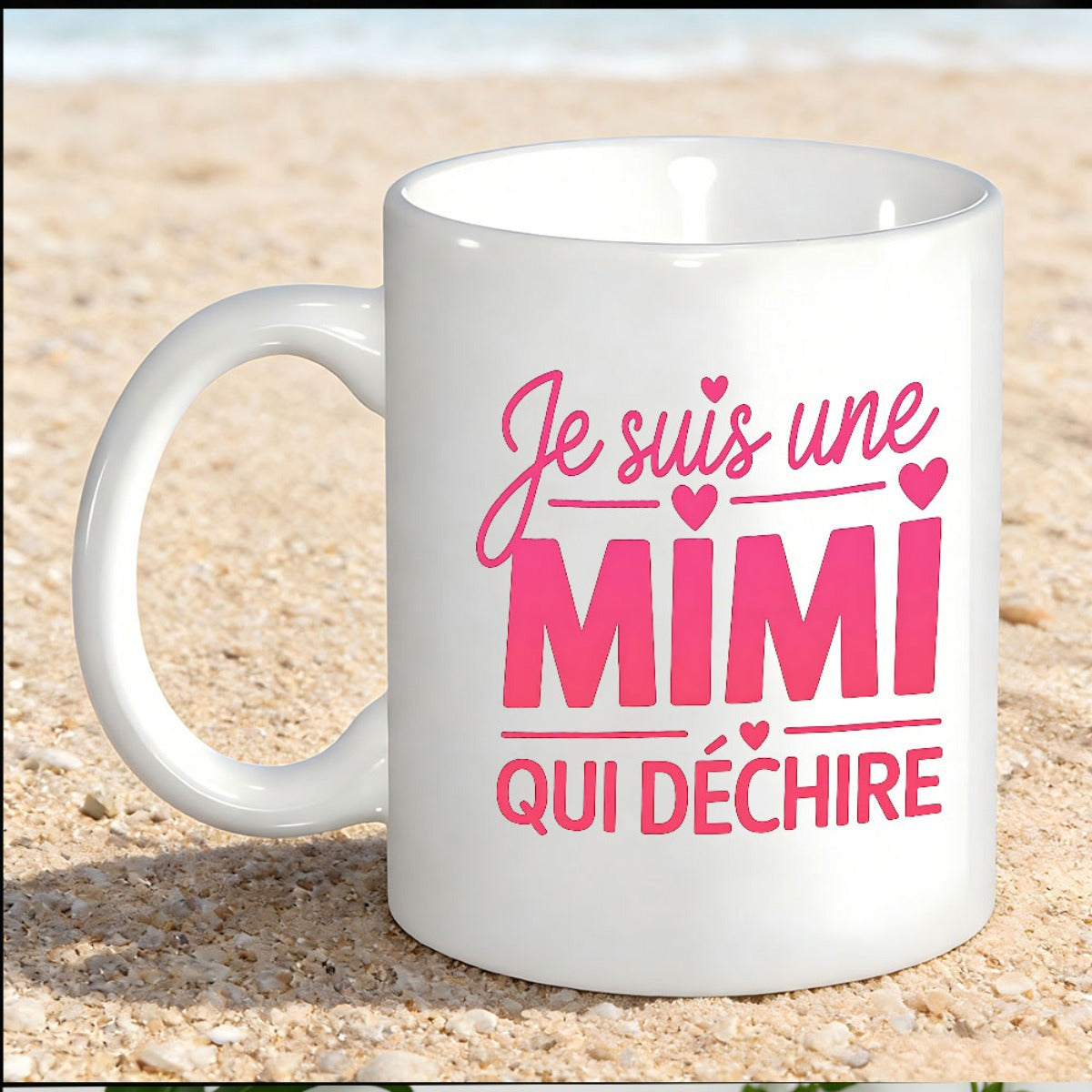 Tailorly White Ceramic 11 oz Mug - Glossy With Pink Artistic Lettering And Tiny Hearts Mug
