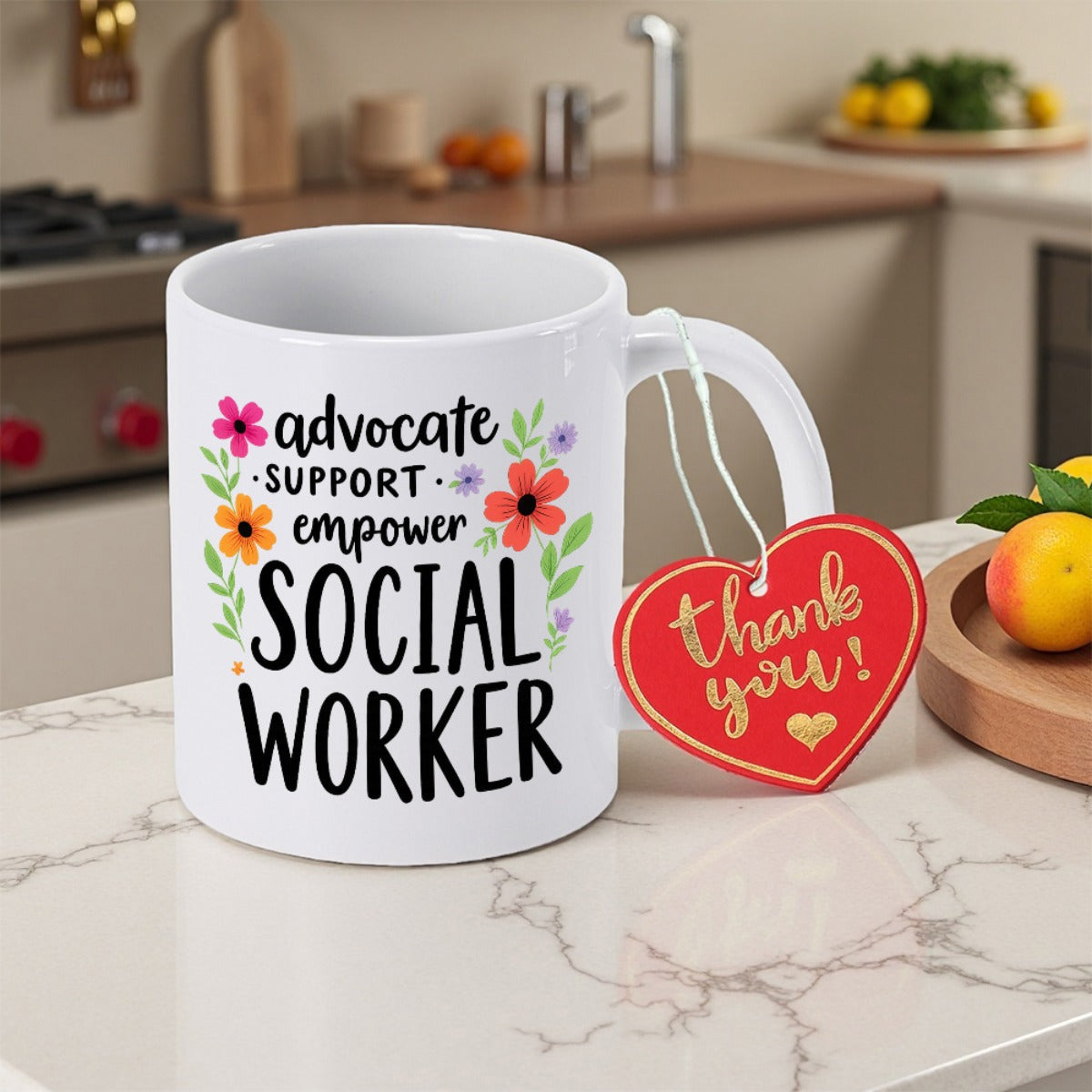 Tailorly White Ceramic 11 oz Mug - Advocate Support Empower Social Worker Colorful Vibrant Floral Arrangement With Delicate Green Leaves Social Worker