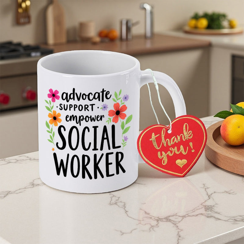Tailorly White Ceramic 11 oz Mug - Advocate Support Empower Social Worker Colorful Vibrant Floral Arrangement With Delicate Green Leaves Social Worker