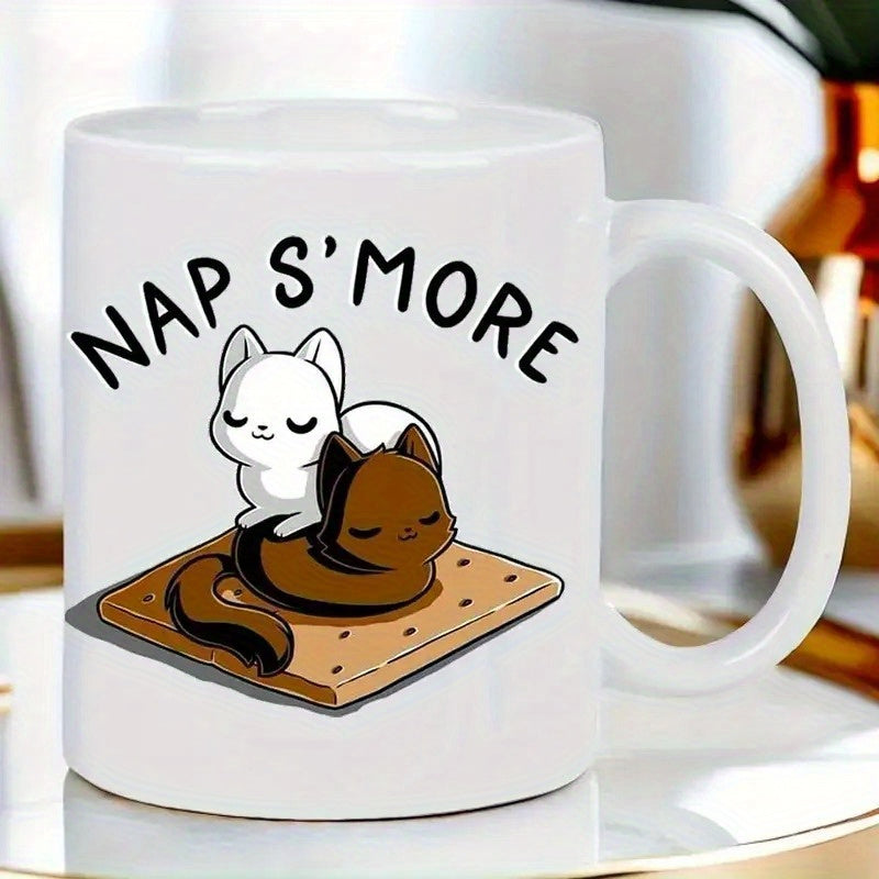 Tailorly White Ceramic 11 oz Mug - Nap Smore Adorable Small Cats Sleeping Peacefully Upon A Crunchy Graham Cracker Smore