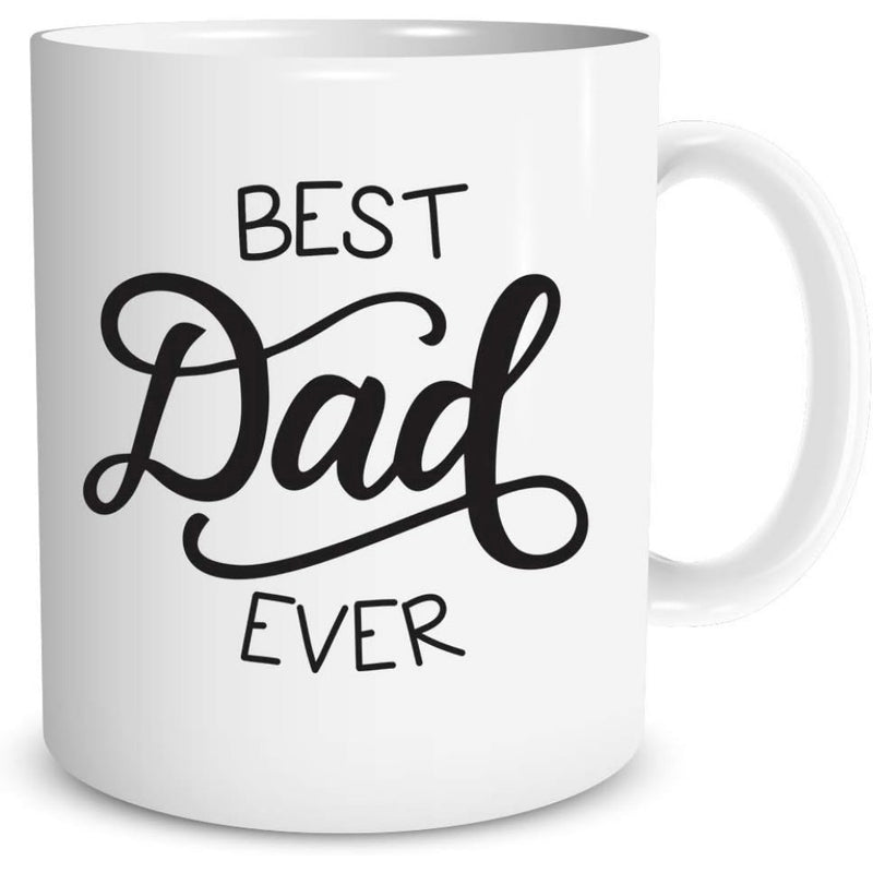 Tailorly White Ceramic 11 oz Mug - Best Dad Ever Elegant Script Calligraphy With Clean Minimalist Black Ink Design Mug