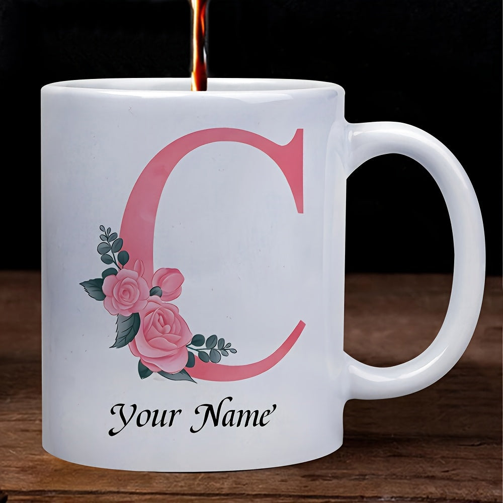 Tailorly White Ceramic 11 oz Mug - Your Name Pink Letter C Surrounded By Beautiful Blooming Roses Mug
