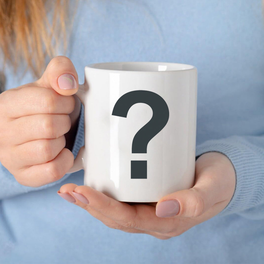 Tailorly White Ceramic 11 oz Mug - Bold Black Question Mark Icon Centered On Pure Sign