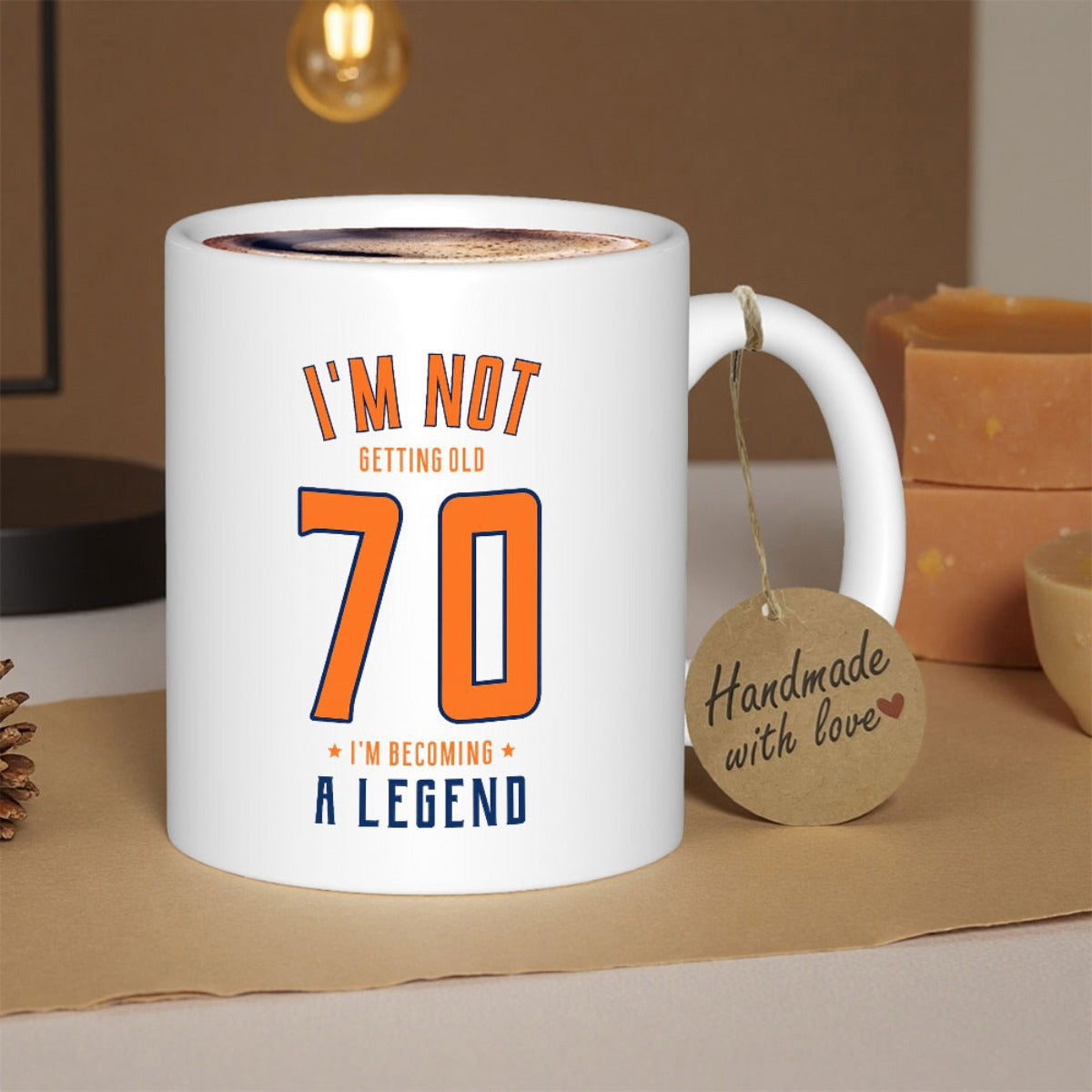 Tailorly White Ceramic 11 oz Mug - I'm Not Getting Old I'm Becoming A Legend Bold Blocky Numerals Featuring Vintage Varsity Style And Minimalist Clean Lines 70