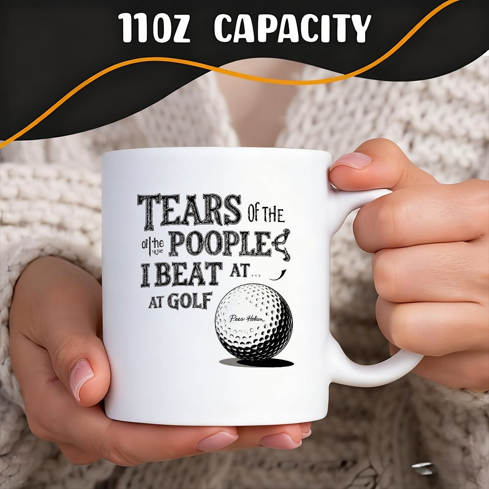 Tailorly White Ceramic 11 oz Mug - Tears Of The People I Beat At Golf Realistic Dimpled Textured White Sphere Resting On A Subtle Shadow Ball