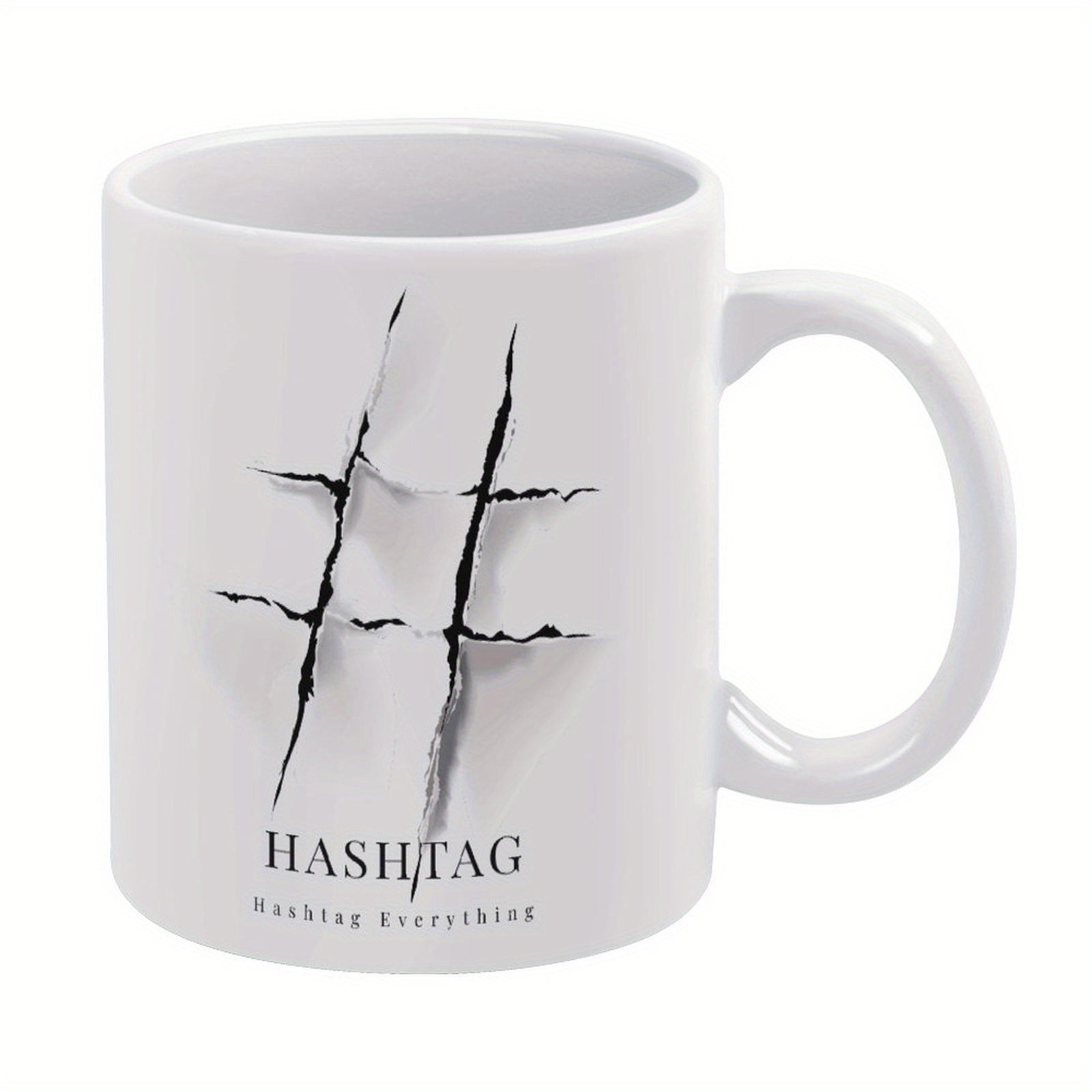 Tailorly White Ceramic 11 oz Mug - Hashtag Hashing Everything Rugged Scratched Surface Effect Featuring Creative Industrial Claw Mark Hashtag