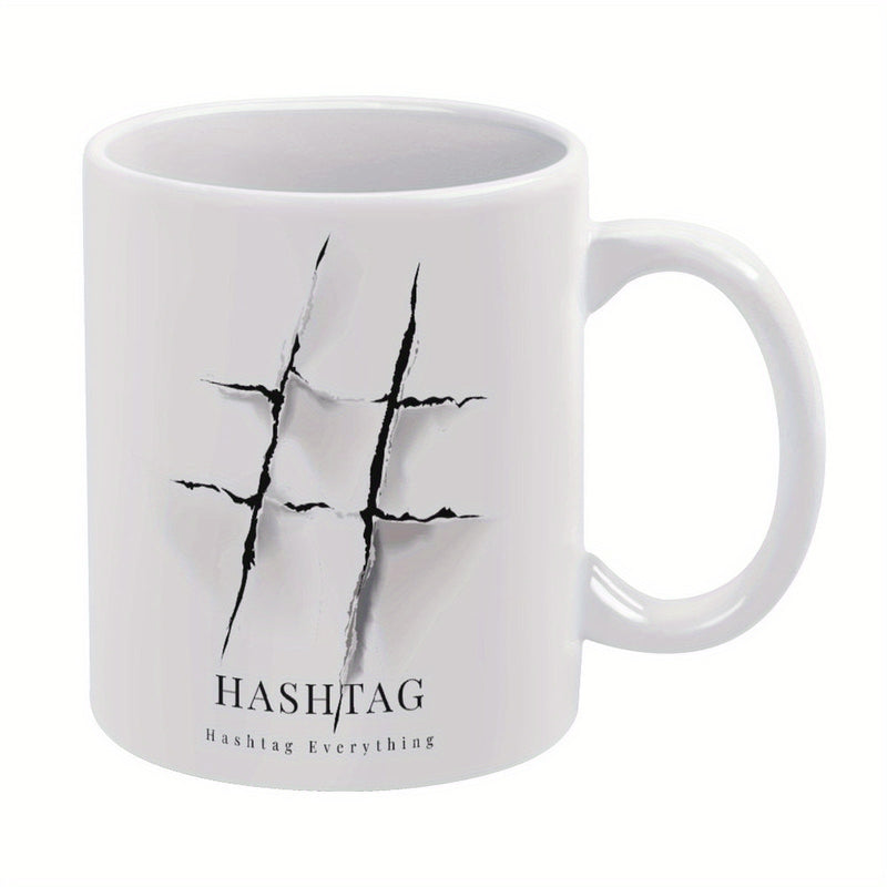 Tailorly White Ceramic 11 oz Mug - Hashtag Hashing Everything Rugged Scratched Surface Effect Featuring Creative Industrial Claw Mark Hashtag