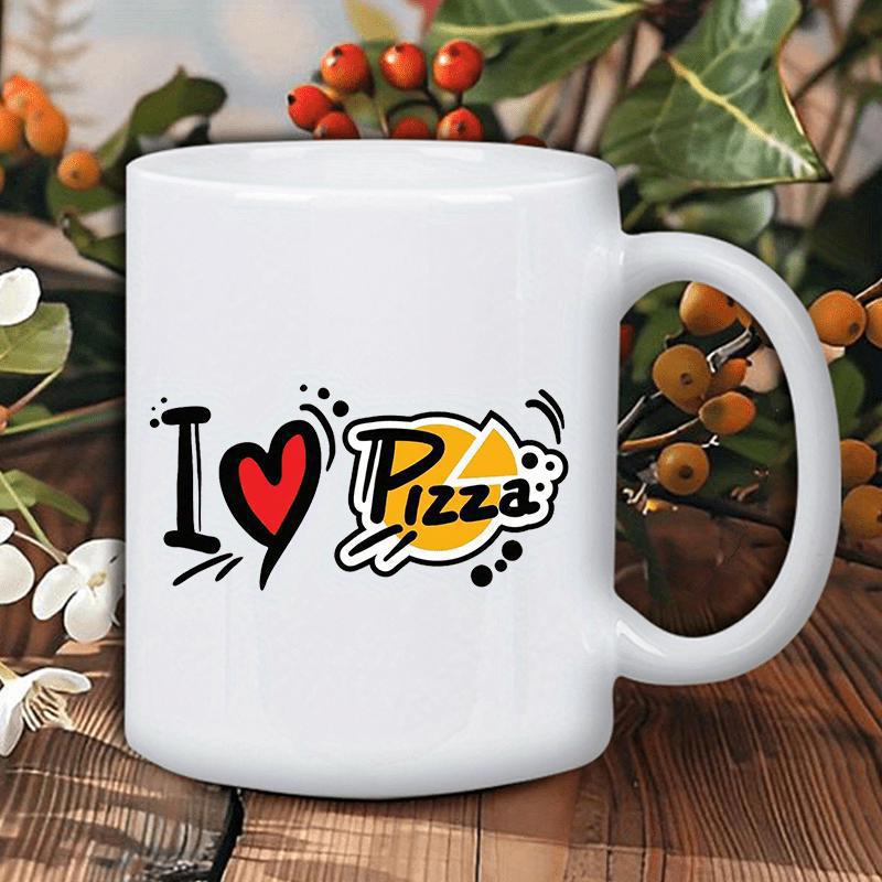 Tailorly White Ceramic 11 oz Mug - I Love Pizza Artistic Heart Symbol Combined With Stylized Hand Drawn Cheesy Delicious Slice Pizza