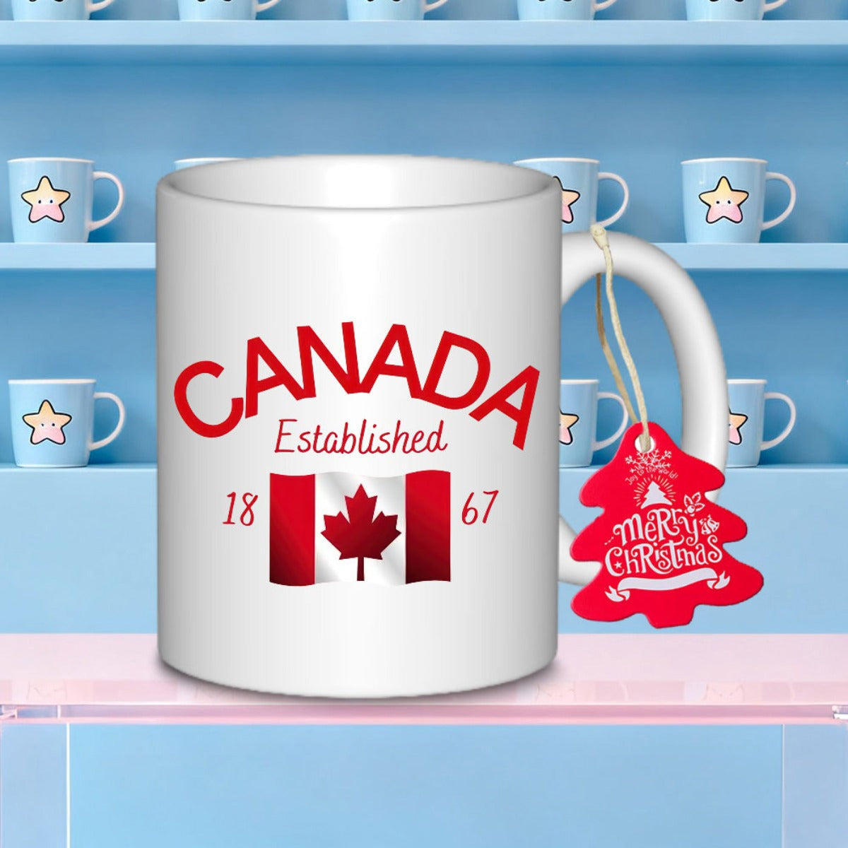 Tailorly White Ceramic 11 oz Mug - Canada Established 1867 Iconic Red Maple Leaf National Flag Design Centered On