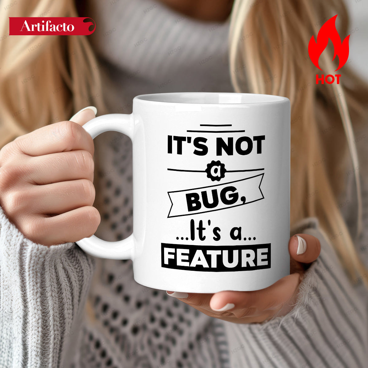Tailorly White Ceramic 11 oz Mug - Its Not A Bug Its A Feature Minimalist Bold Black Ink Style Featuring Coding Humour Typography