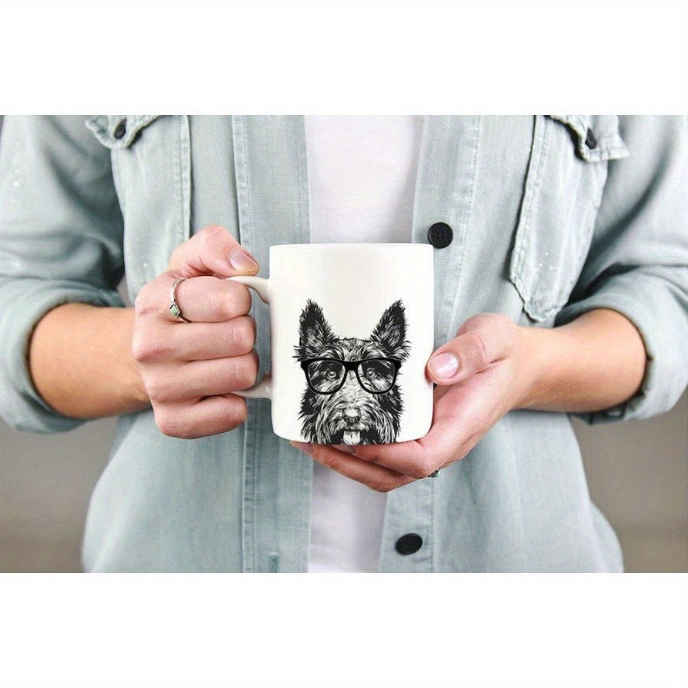 Tailorly White Ceramic 11 oz Mug - Hand Drawn Sketch Of A Smart Dog Wearing Stylish Glasses Terrier