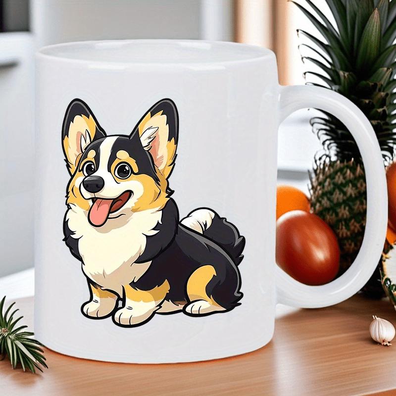 Tailorly White Ceramic 11 oz Mug - Adorable Sitting Tri Color Puppy With A Happy Expression Cute Cartoon Corgi