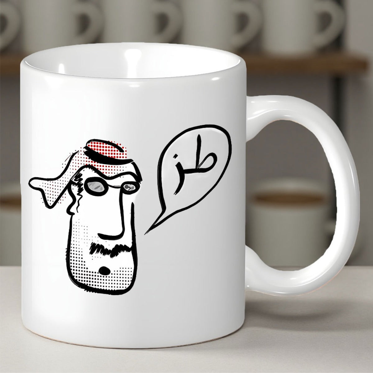 Tailorly White Ceramic 11 oz Mug - Minimalist Line Art Sketch Of An Arabic Person Wearing Keffiyeh Man