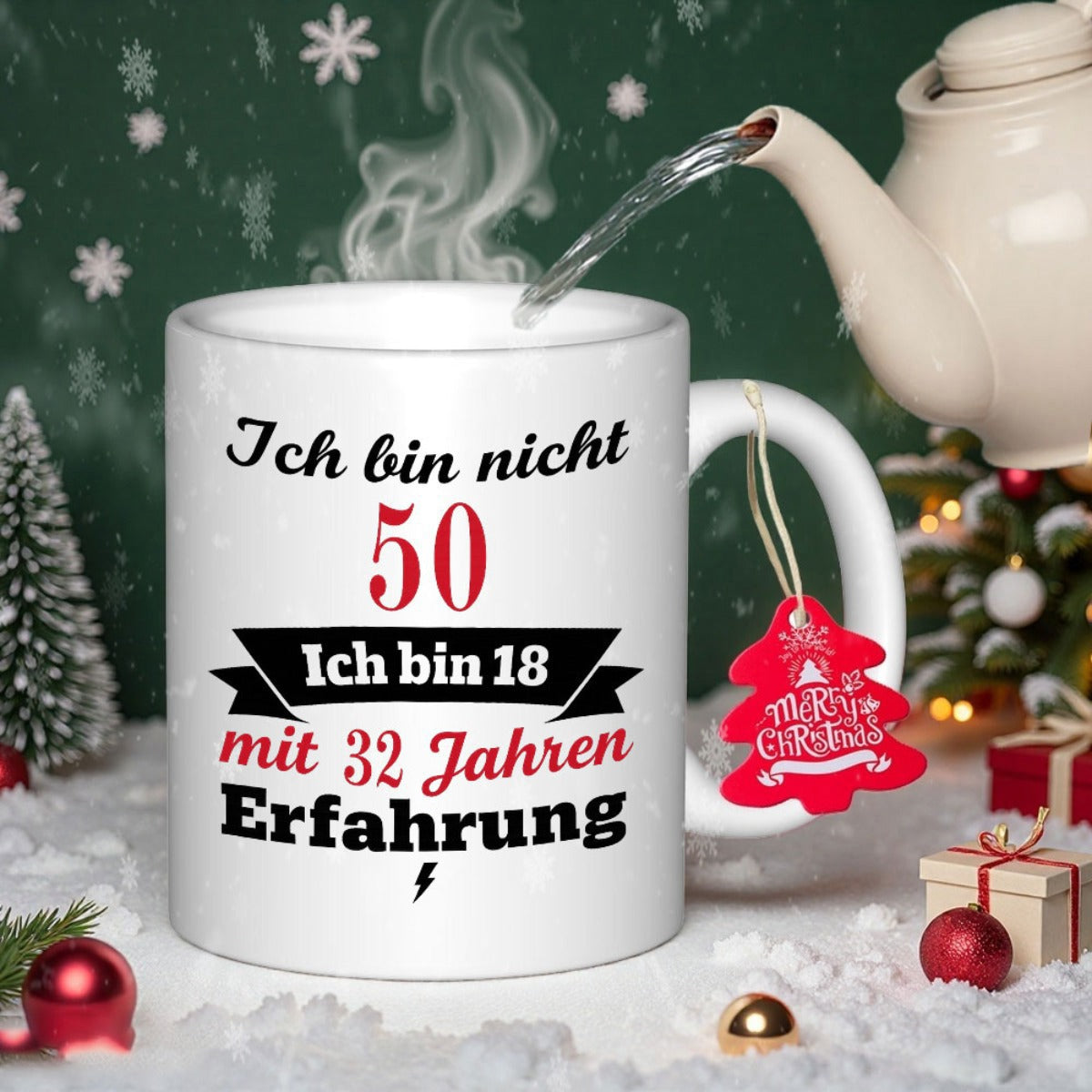 Tailorly White Ceramic 11 oz Mug - Festive Christmas Holiday Scene With Snowy Decorations And Warm Ceramic Mug