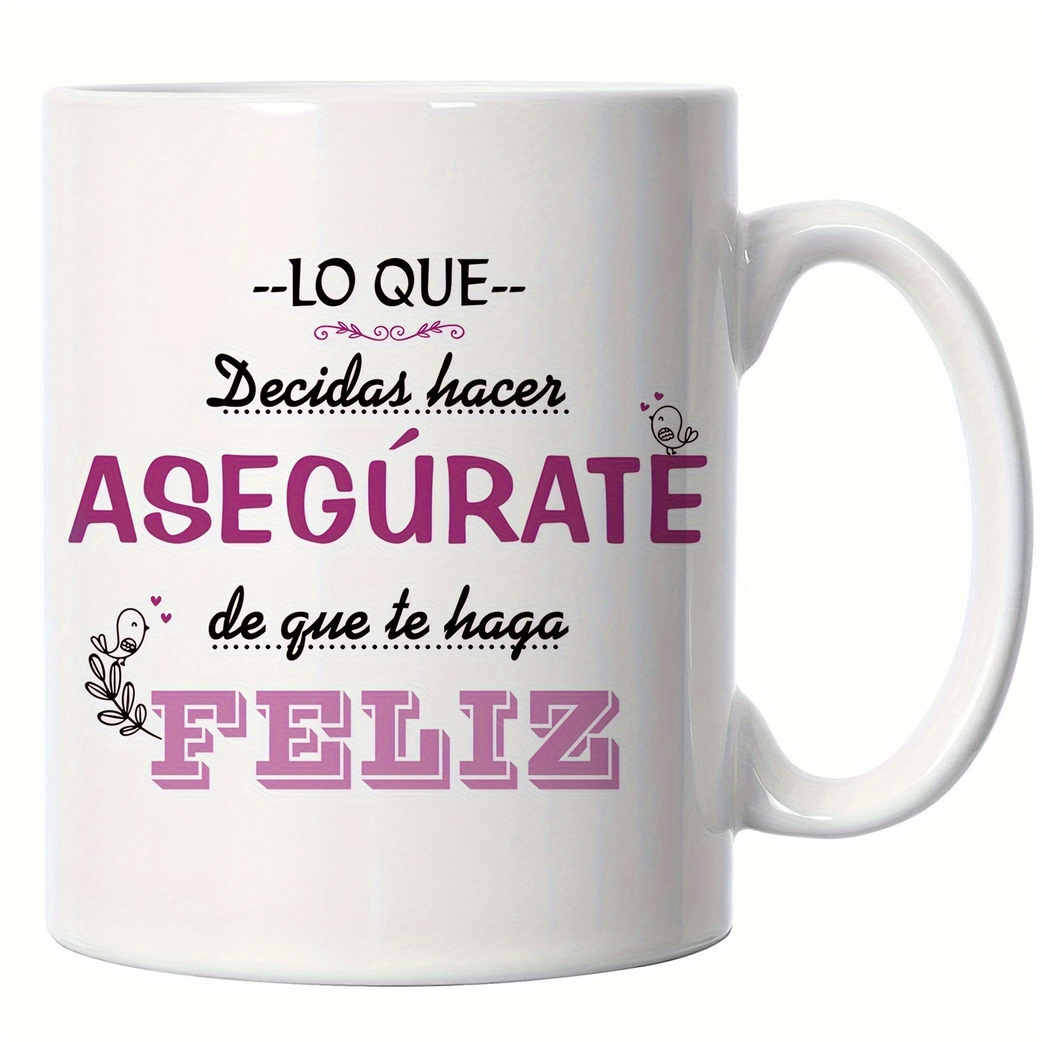 Tailorly White Ceramic 11 oz Mug - Elegant White Ceramic Coffee Cup With Pink Motivational Script Accents Mug