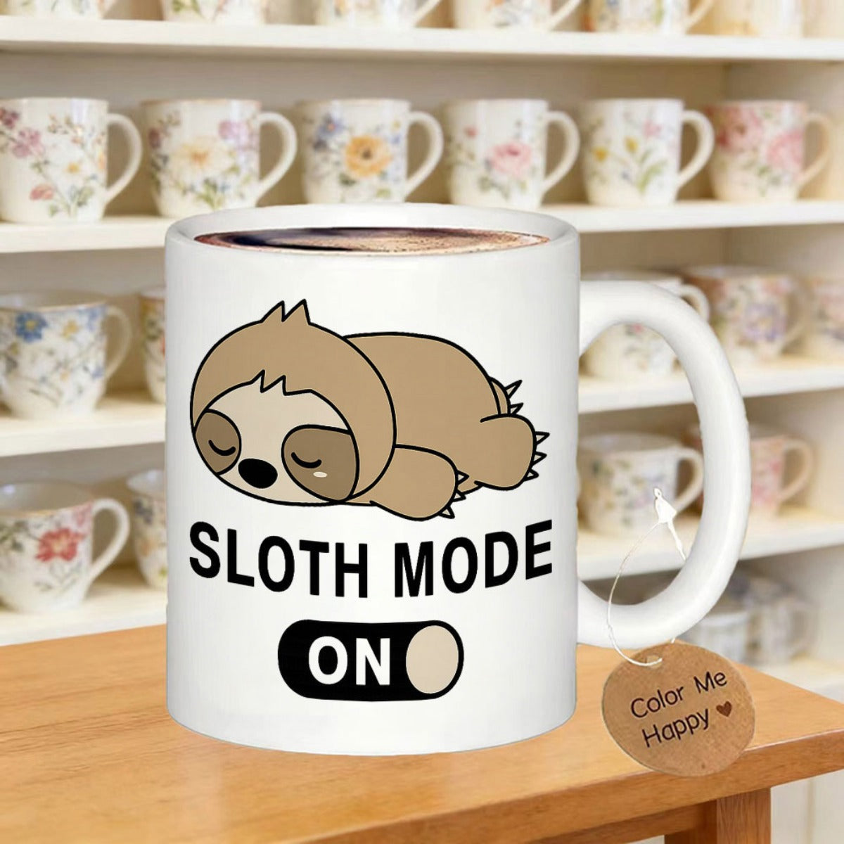 Tailorly White Ceramic 11 oz Mug - Sloth Mode On Adorable Cartoon Creature Sleeping Peacefully With Switch Graphic Sloth