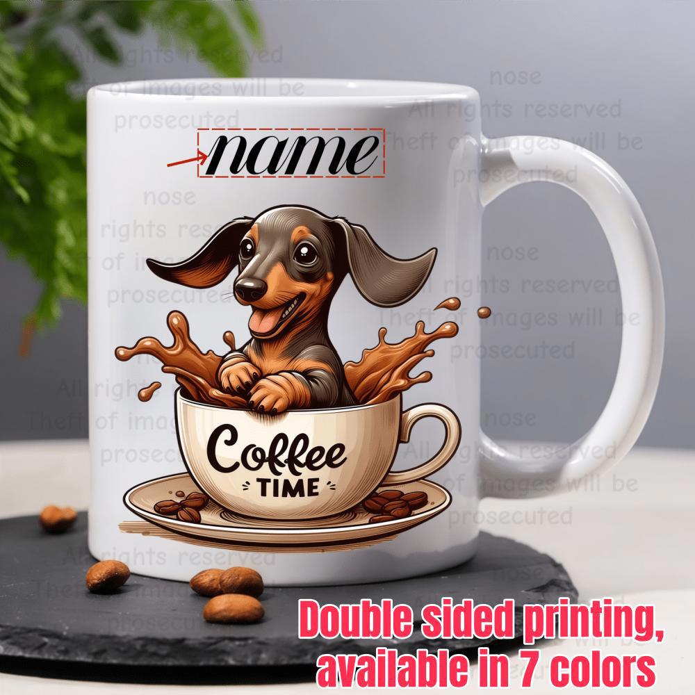 Tailorly White Ceramic 11 oz Mug - Coffee Time Adorable Puppy Splashing Inside A Ceramic Cup With Liquid Waves Dachshund