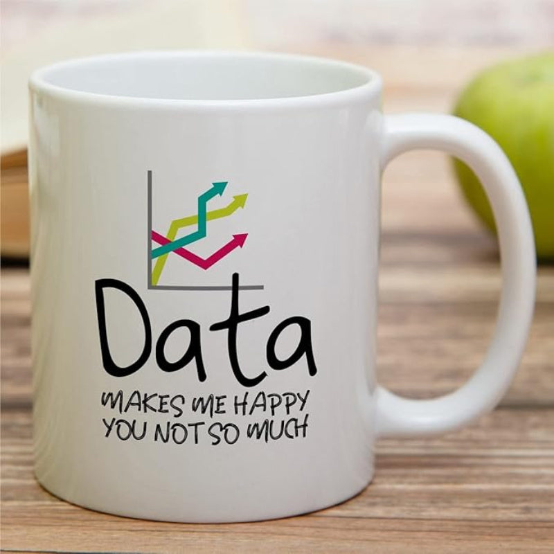 Tailorly White Ceramic 11 oz Mug - Data Makes Me Happy You Not So Much Minimalist Business Line Chart With Rising Arrows Showing Positive Growth Mug