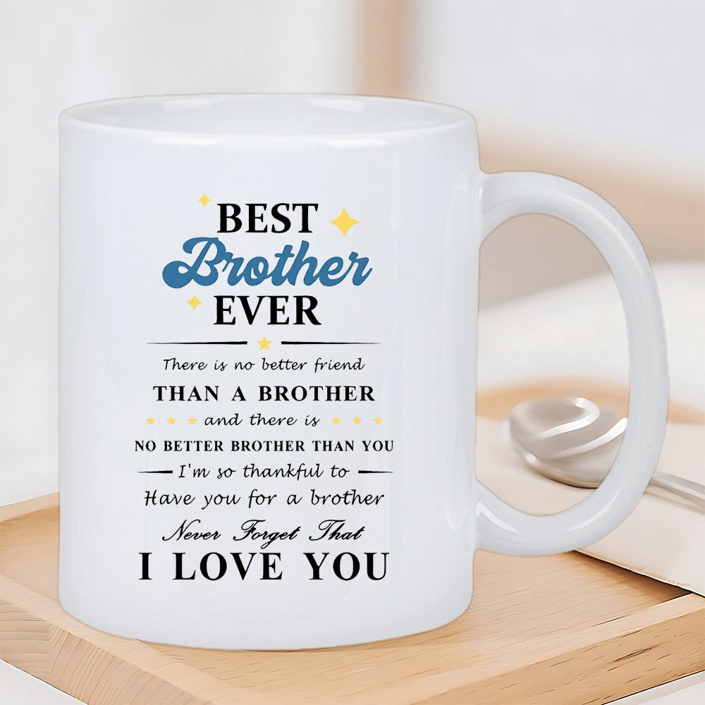 Tailorly White Ceramic 11 oz Mug - Best Brother Ever I Love You Minimalist Yellow Sparkling Stars Scattered Across Smooth White Surface Mug