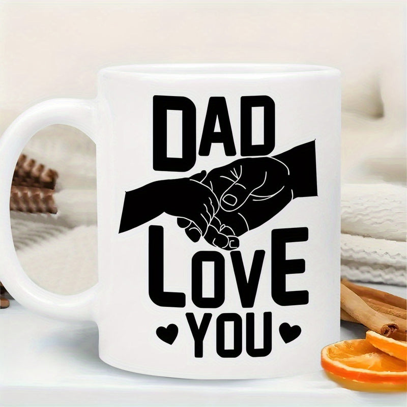 Tailorly White Ceramic 11 oz Mug - Dad Love You Adult And Child Silhouette Holding Together With Small Heart Hand