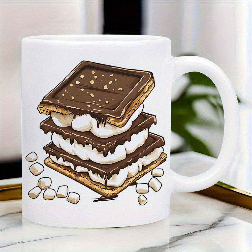 Tailorly White Ceramic 11 oz Mug - Delicious Stack Of Melting Chocolate And Fluffy Toasted Marshmallow Smores