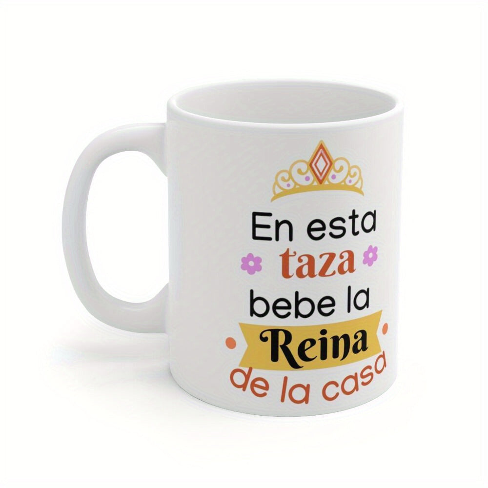 Tailorly White Ceramic 11 oz Mug - Elegant Golden Crown With Small Purple Flowers Over A Yellow Banner Mug