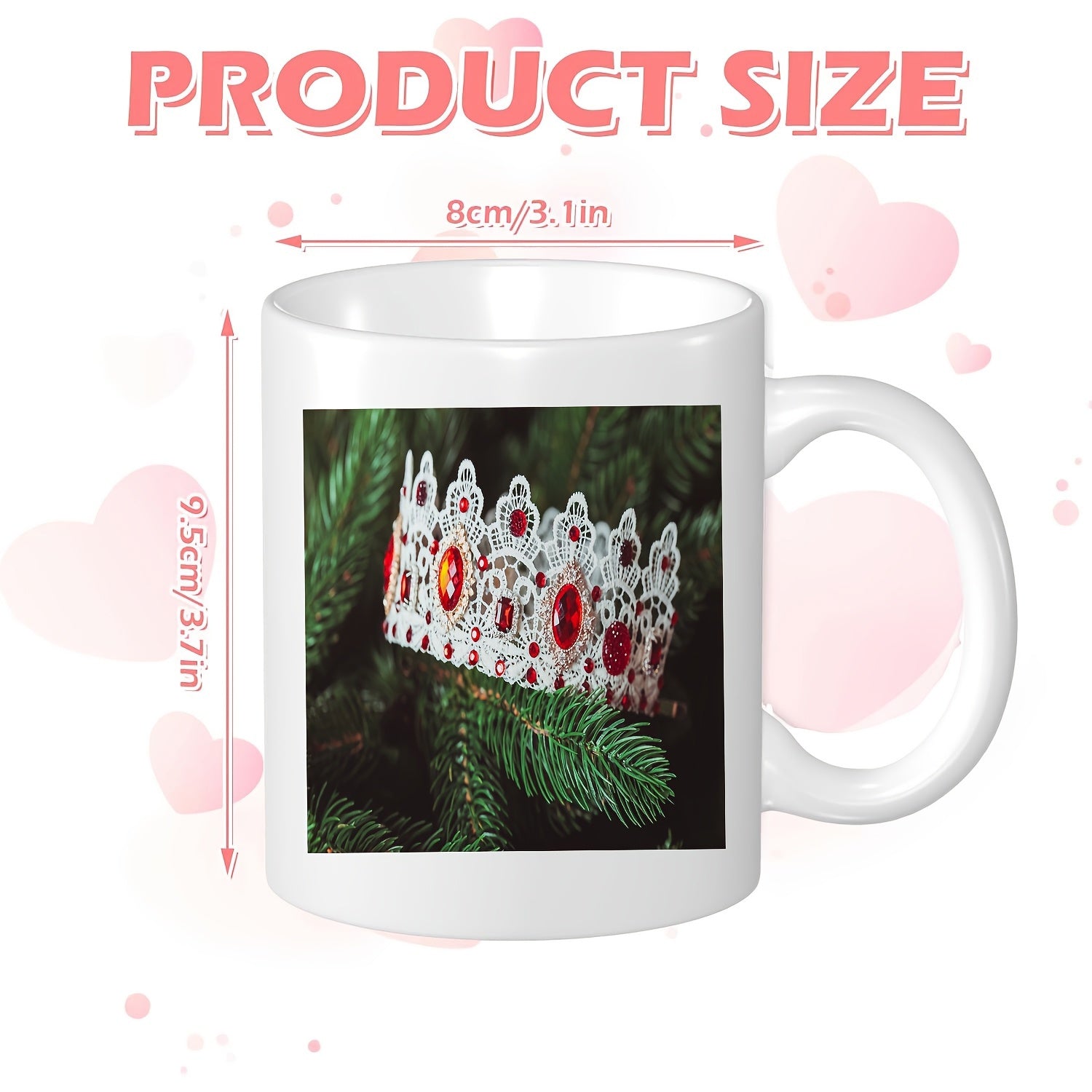 Tailorly White Ceramic 11 oz Mug - Elegant Silver Jeweled Tiara Resting On Lush Green Pine Branches Crown
