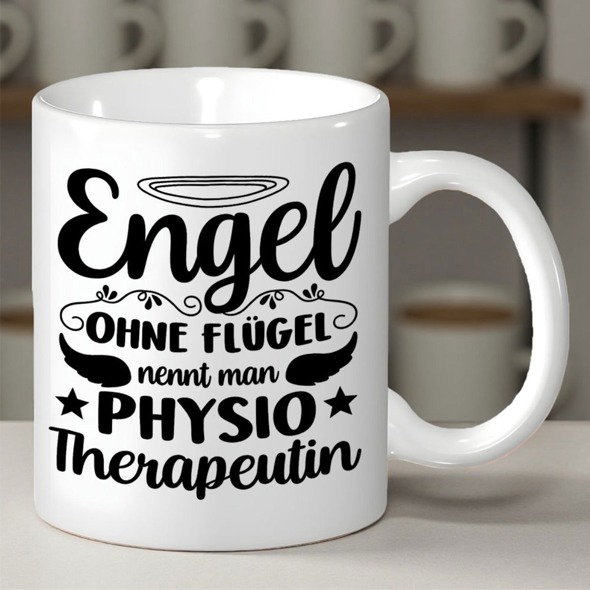 Tailorly White Ceramic 11 oz Mug - Physio Minimalist Black Ink Design With Halo Wings And Stars Ceramic Mug