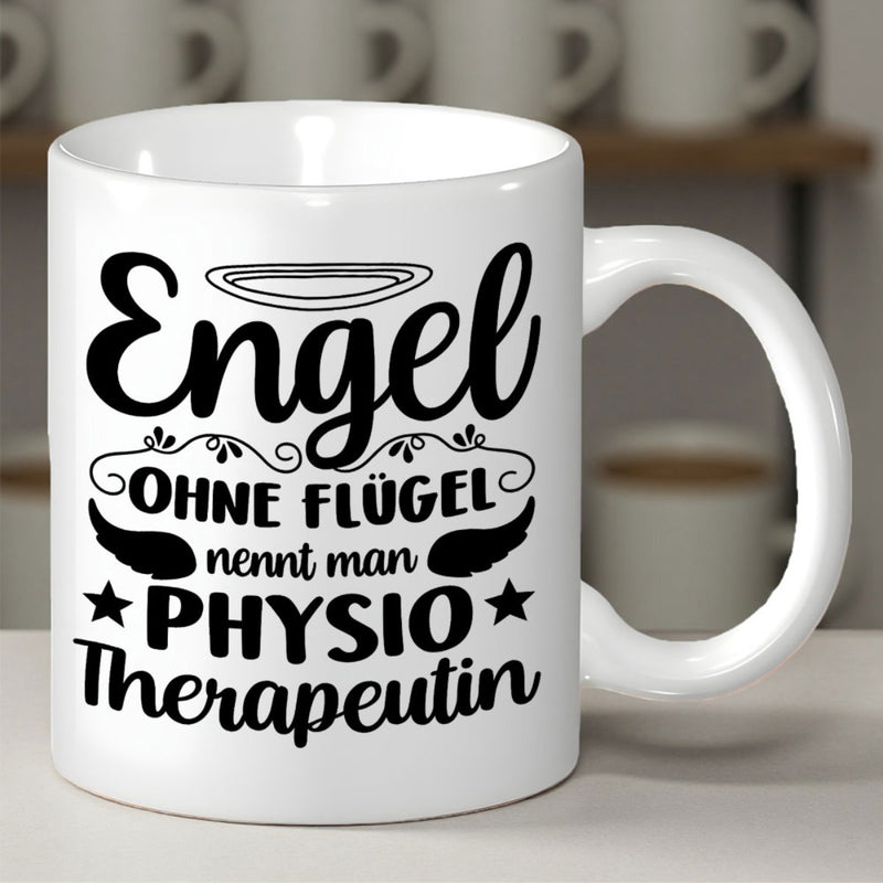 Tailorly White Ceramic 11 oz Mug - Physio Minimalist Black Ink Design With Halo Wings And Stars Ceramic Mug