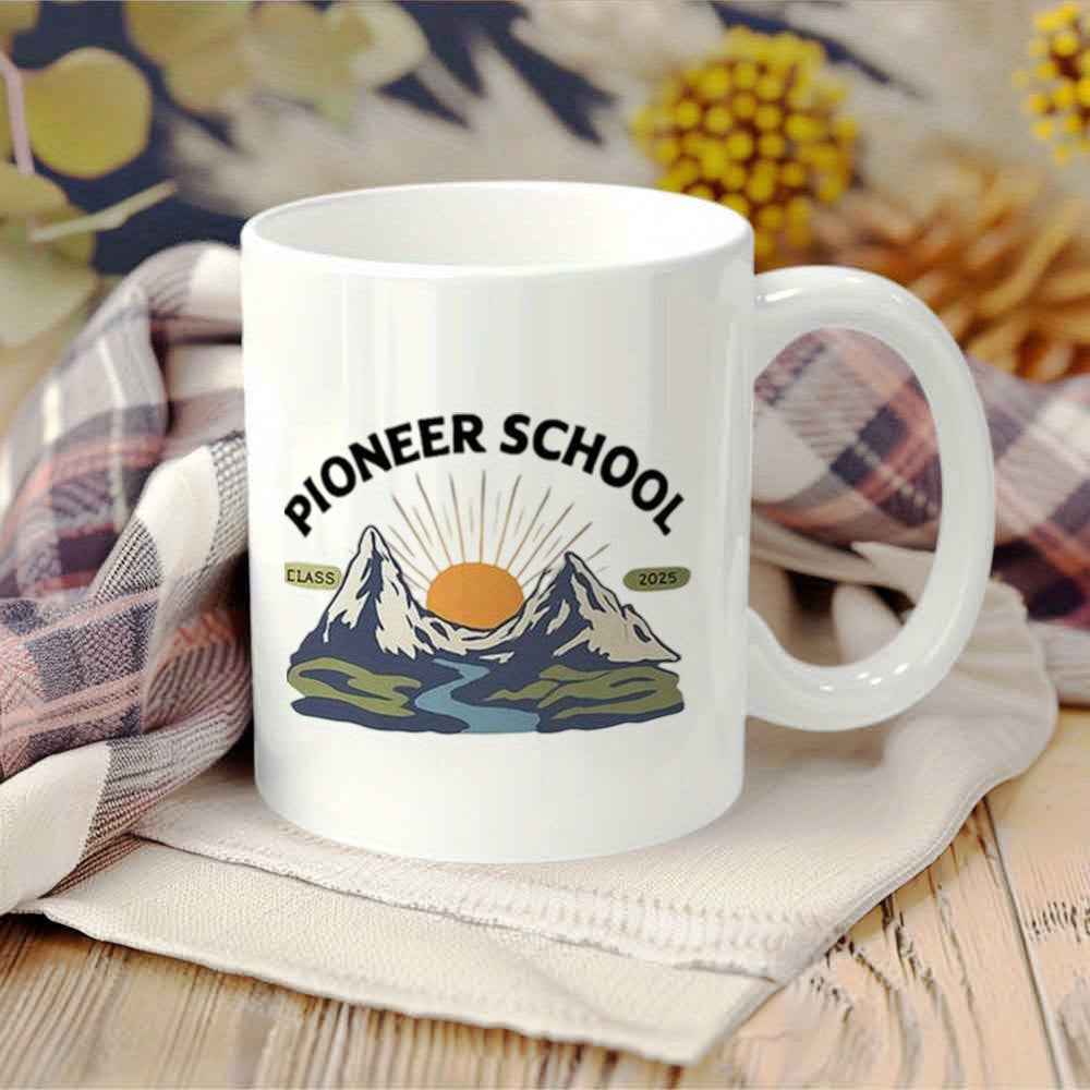 Tailorly White Ceramic 11 oz Mug - Pioneer School Towering Snowy Mountains With Radiant Morning Sun Rising Over Winding Blue River Mountain