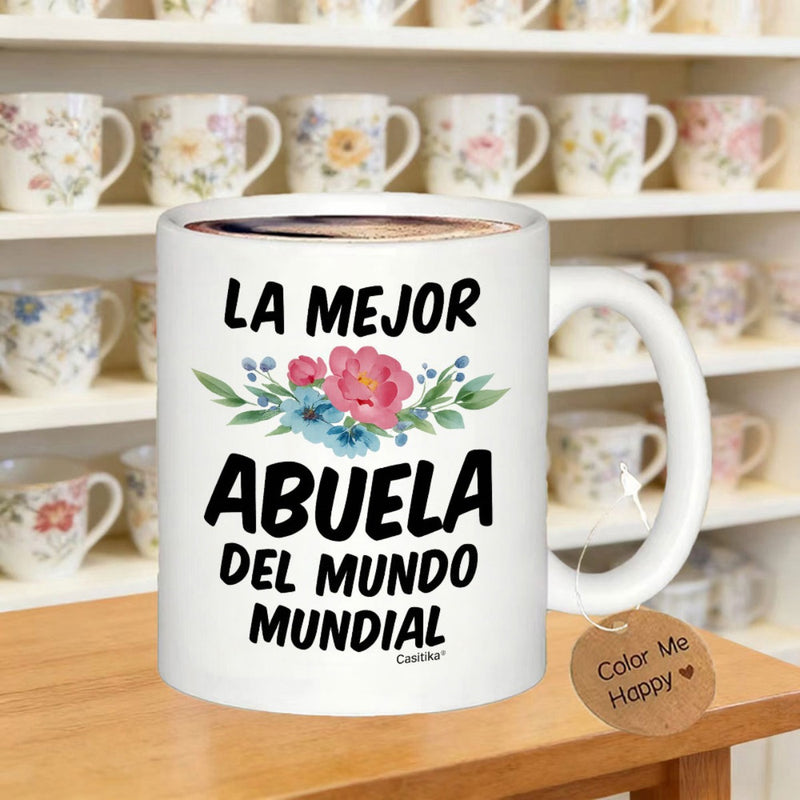 Tailorly White Ceramic 11 oz Mug - Soft Pink And Blue Floral Bouquet With Elegant Green Leaves Blossoming Flower