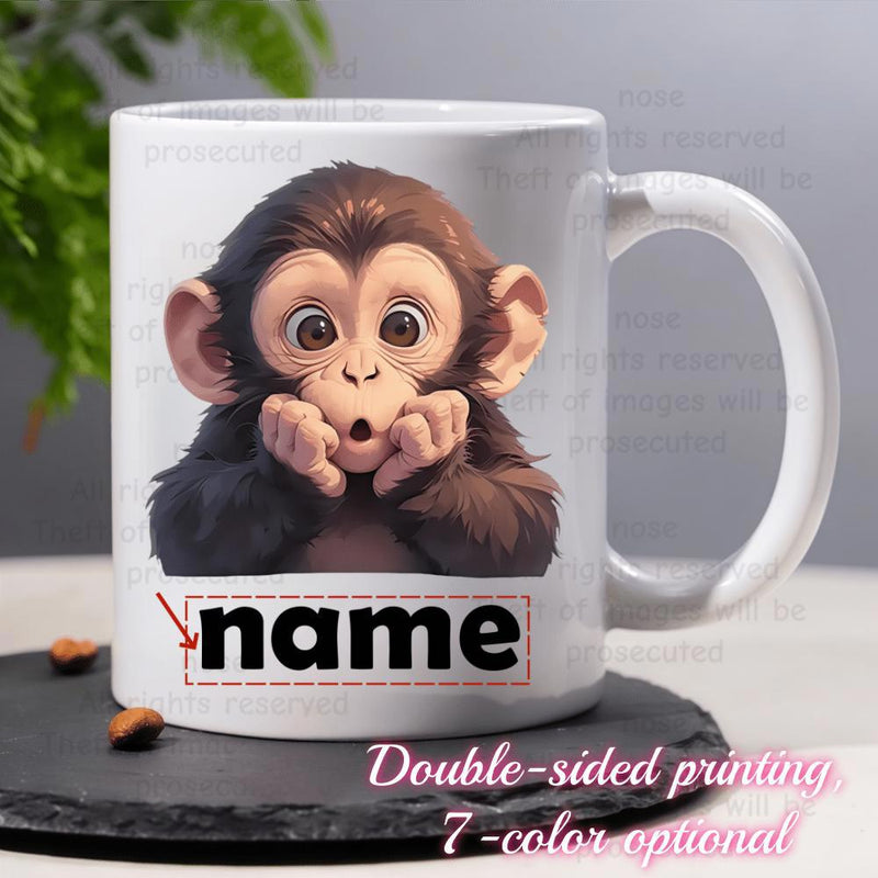 Tailorly White Ceramic 11 oz Mug - Name Cute Baby Chimpanzee With Brown Fur And Expressive Large Eyes Monkey