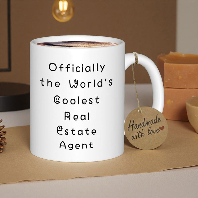 Tailorly White Ceramic 11 oz Mug - Officially The World's Coolest Real Estate Agent Minimalist White Ceramic With Bold Black Typographic Professional Career