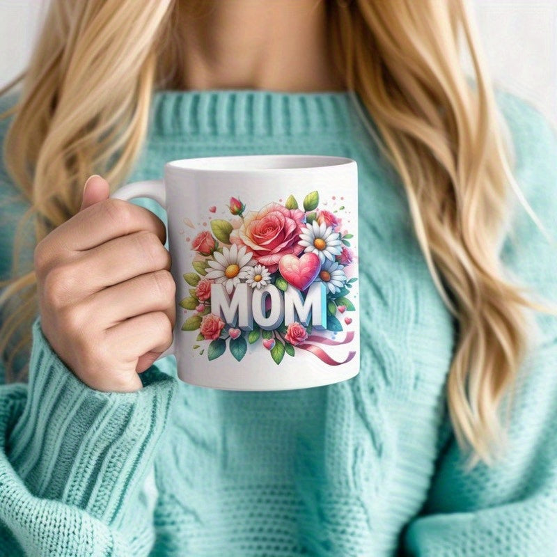 Tailorly White Ceramic 11 oz Mug - Mom Beautiful Vibrant Roses And Daisies With Heart Among Lush Green Leaves Bouquet