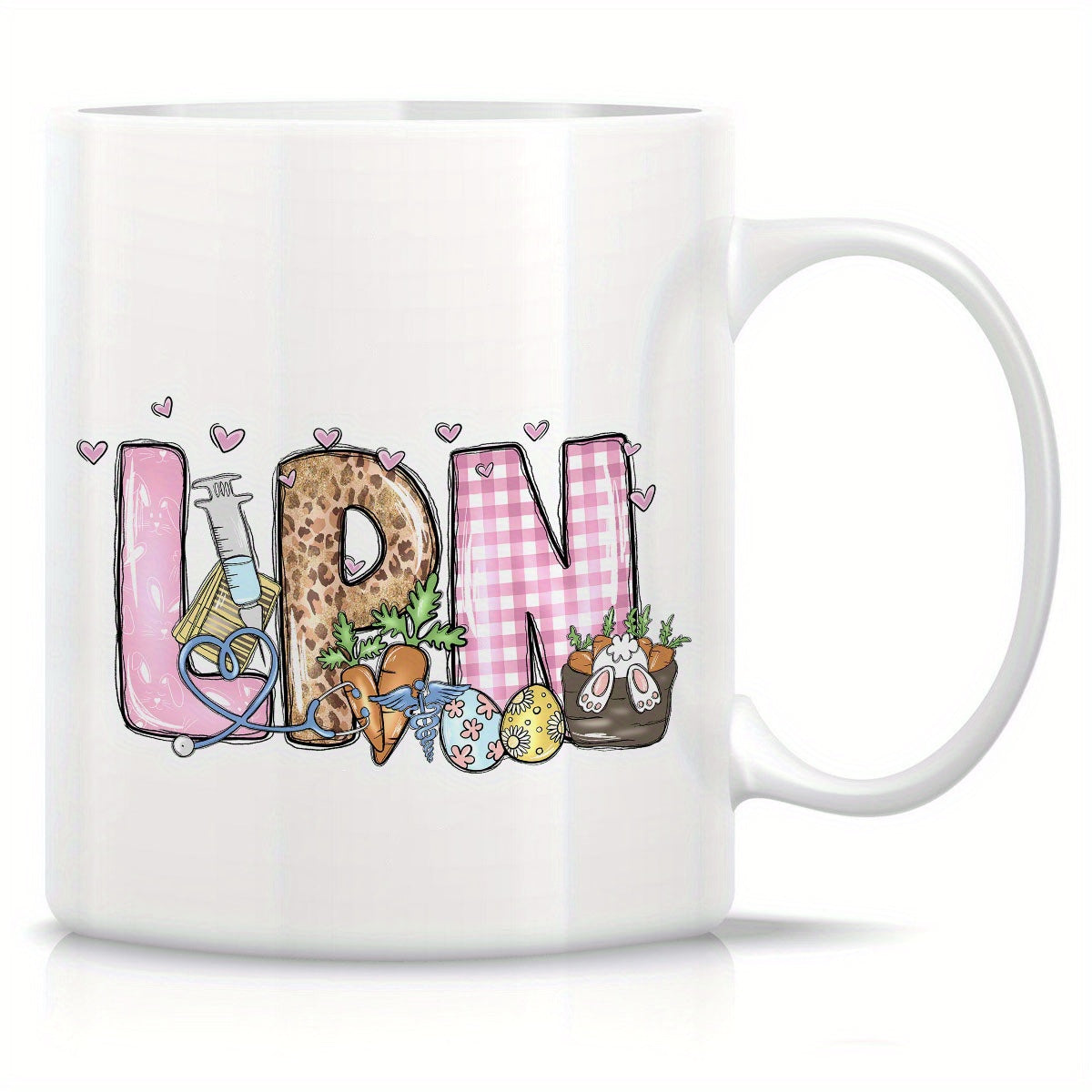 Tailorly White Ceramic 11 oz Mug - LPN Decorative Medical Tools Combined With Spring Easter Garden Patterns And Letters