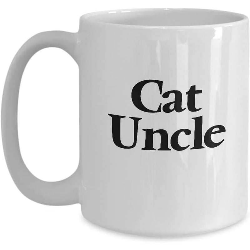 Tailorly White Ceramic 11 oz Mug - Cat Uncle Simple Bold Black Serif Typography On Pure