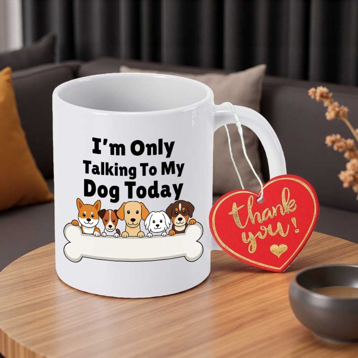 Tailorly White Ceramic 11 oz Mug - Im Only Talking To My Dog Today Various Cute Cartoon Dogs Sitting Behind A Bone Shape Dog