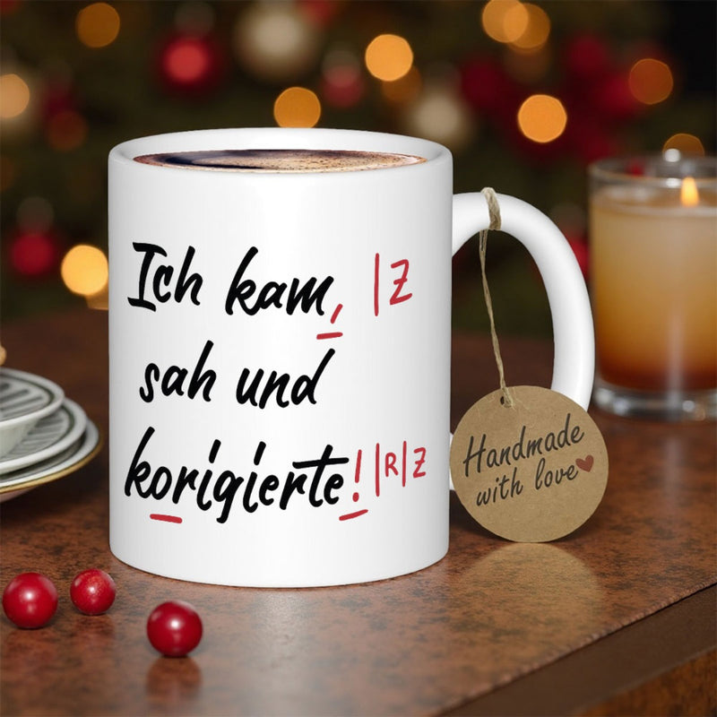 Tailorly White Ceramic 11 oz Mug - Handmade With Love Clean White Surface Featuring Minimalist Handwritten Script Text Decoration Mug