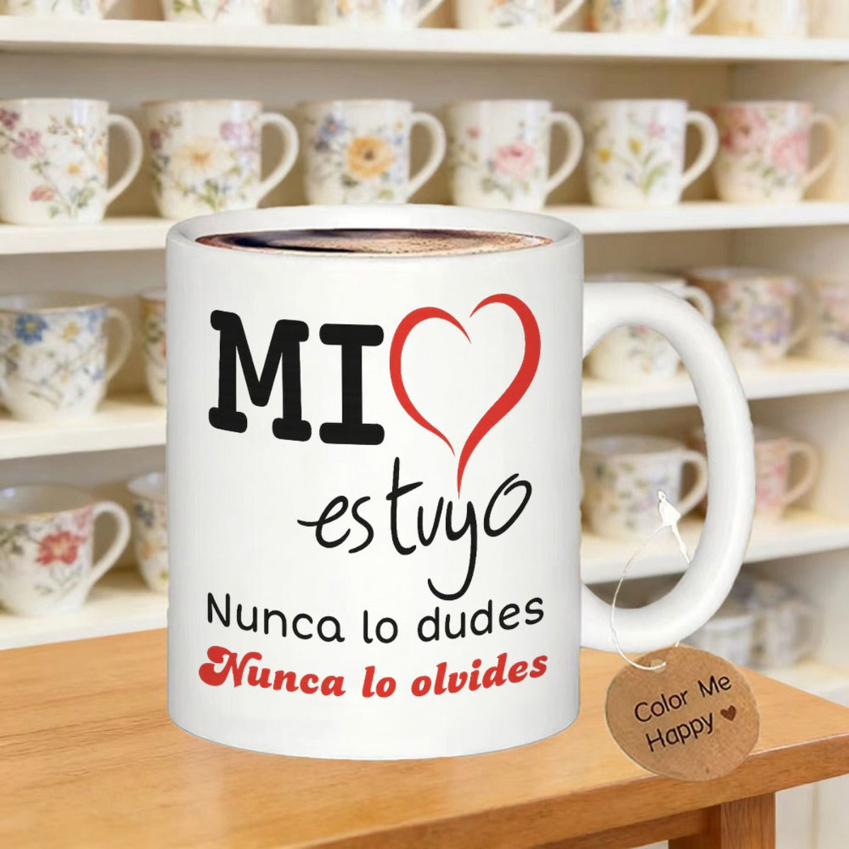 Tailorly White Ceramic 11 oz Mug - Color Me Happy Minimalist Red Outlined Heart Symbol Representing Romantic Affection Heart