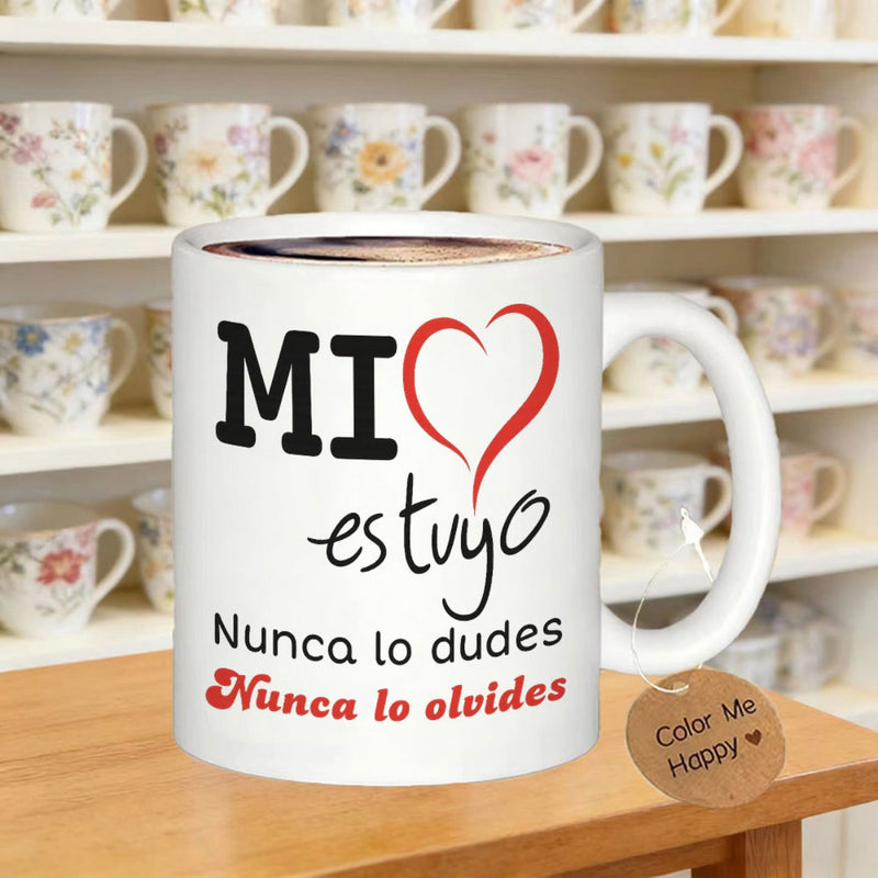Tailorly White Ceramic 11 oz Mug - Color Me Happy Minimalist Red Outlined Heart Symbol Representing Romantic Affection Heart